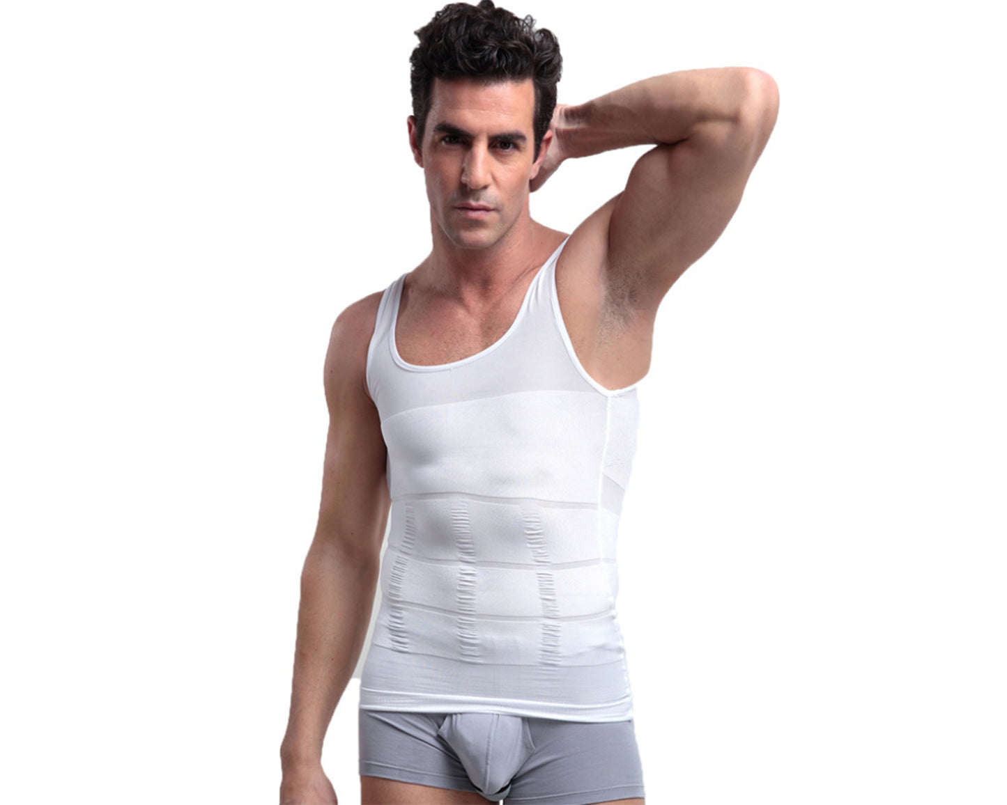 Men\'s Compression Shirt Tummy Slimming Body Shapers Waist Belly Fat  Compressions Vest- Small